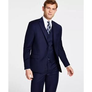 Michael Kors Men's Navy Wool-Blend Kaplan Classic-Fit Suit Blazer Size 44R